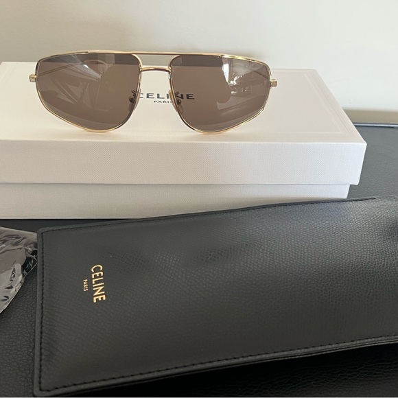 Celine Polarized Gold Aviator Sunglasses - Picture 1 of 9